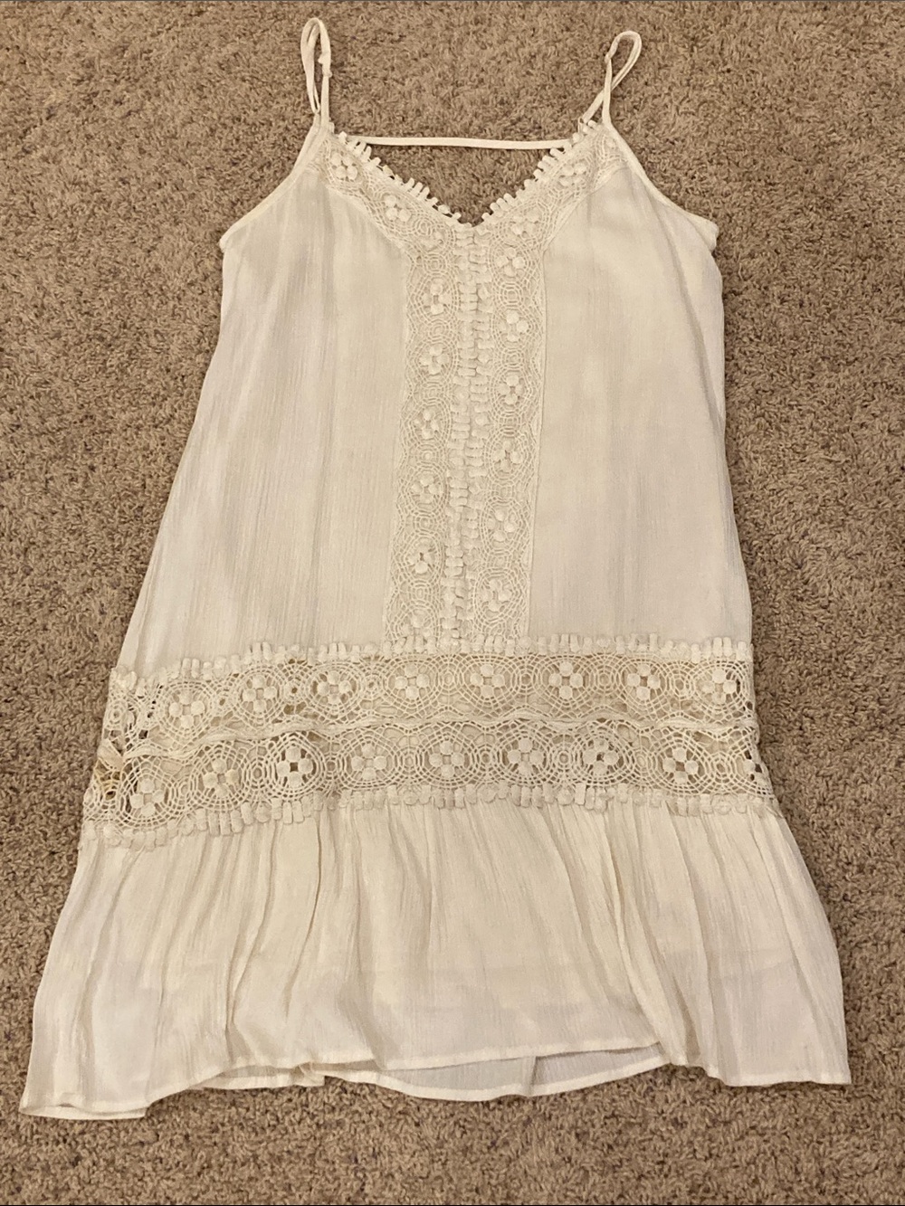 miami White Lace-Trim Spaghetti Strap Sundress